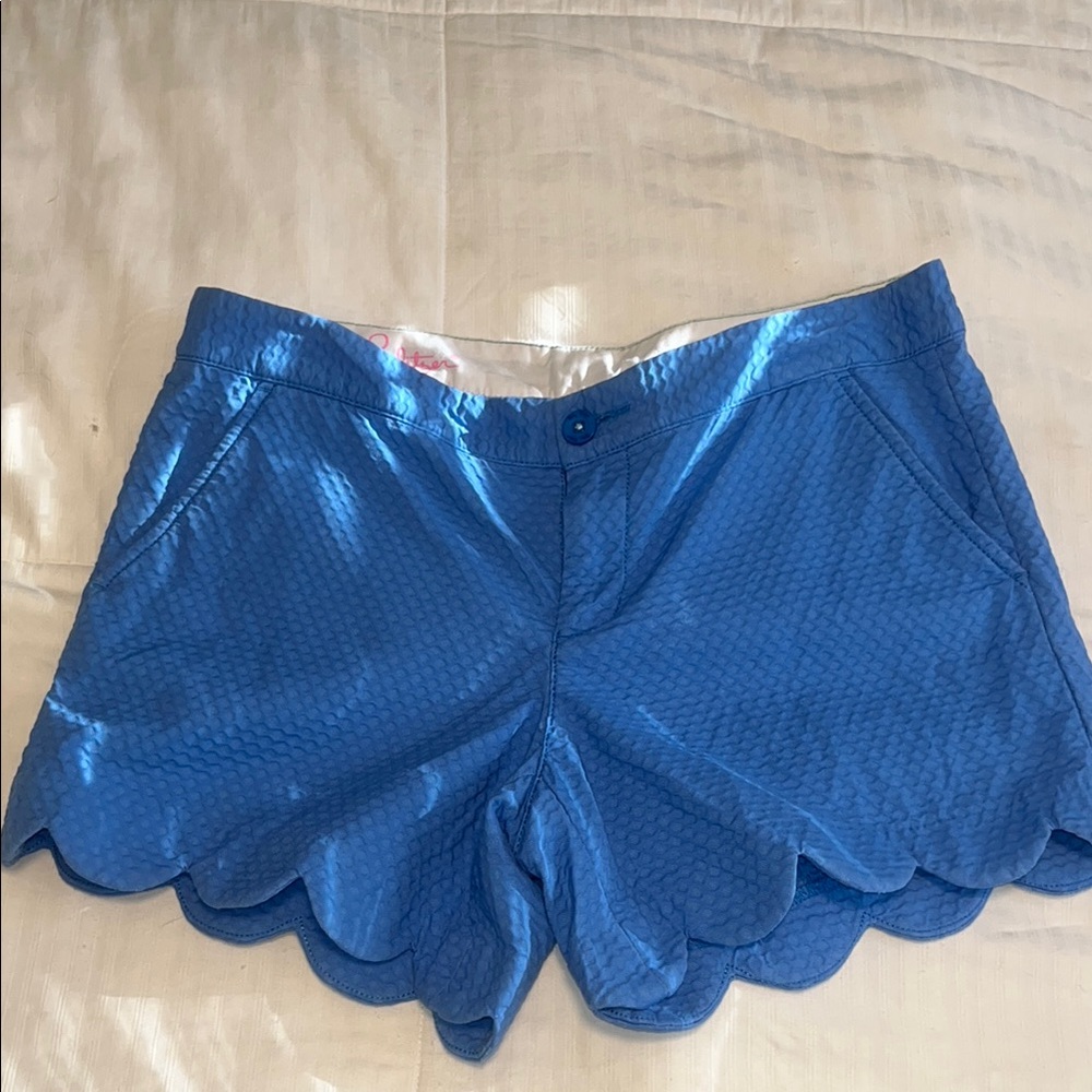 Lilly Pulitzer Blue High-Waist Scalloped Shorts